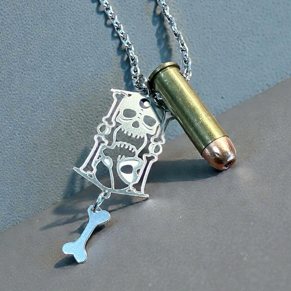🆕 38 Special Hollow Point with Hourglass Skulls Pendant Necklace